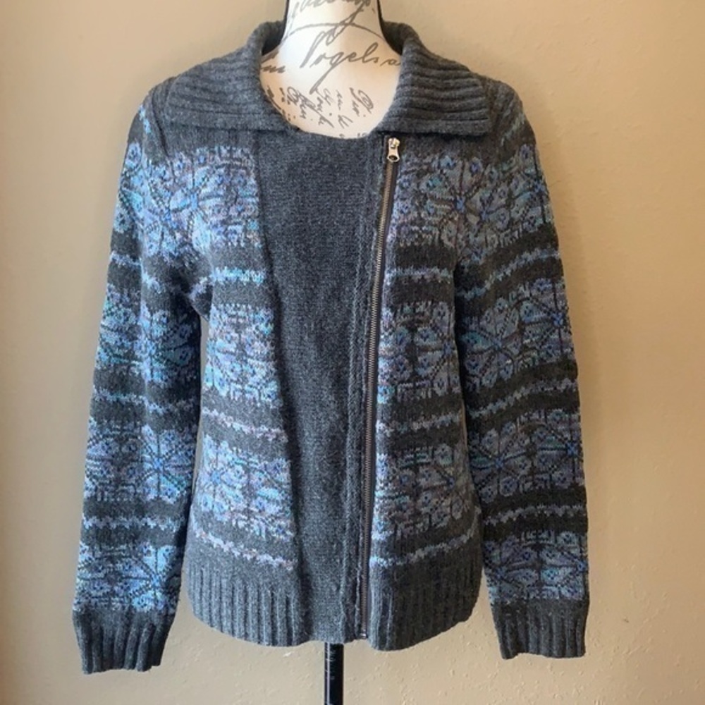 Lord & Taylor wool blend zip cardigan sweater L - Picture 1 of 9